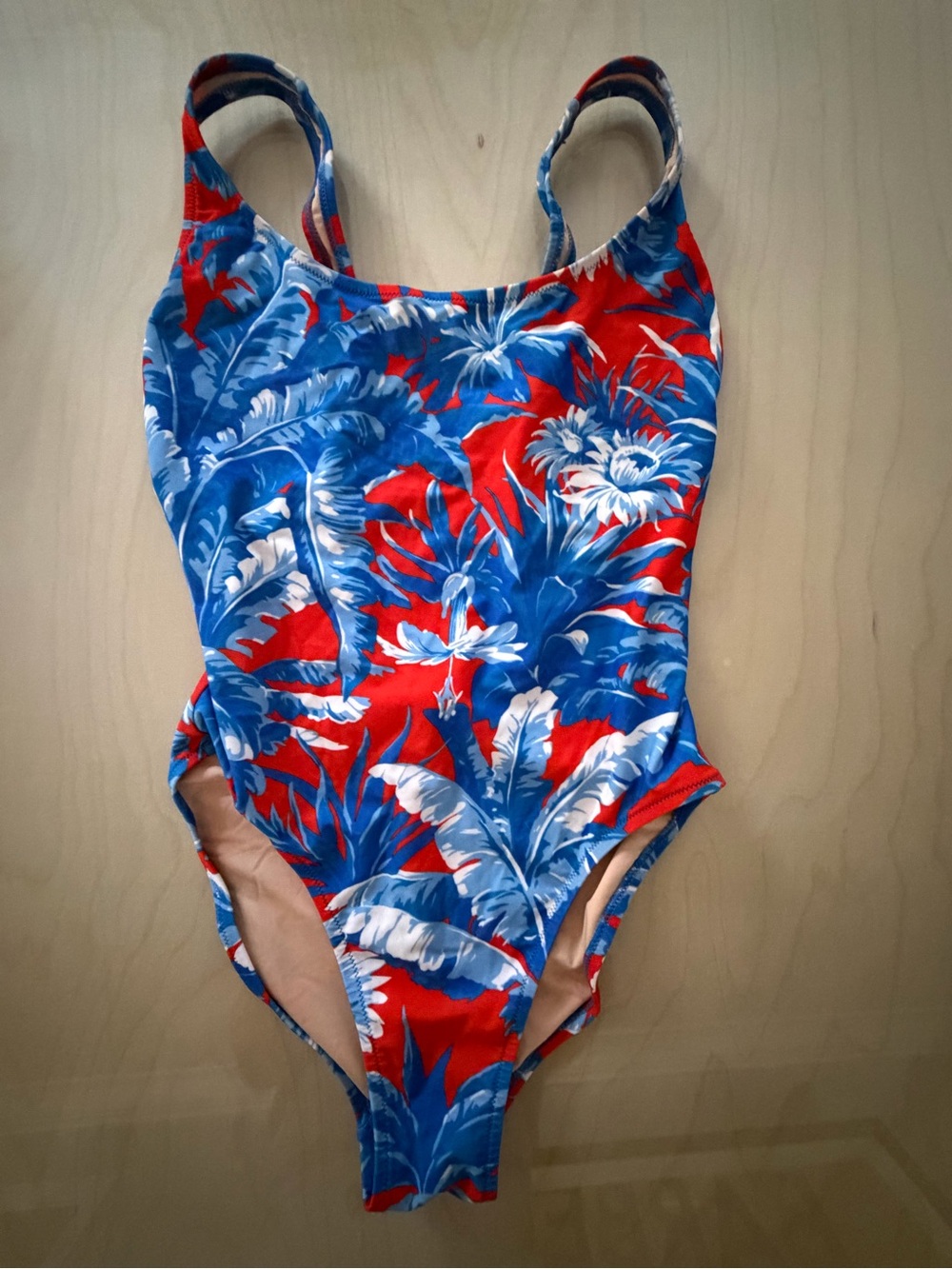 J. Crew Red and Blue Tropical Print One-Piece Swimsuit
